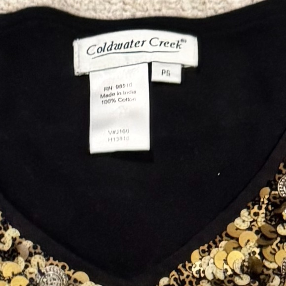 Coldwater Creek Black 100% Cotton Sequin Neckline Top 3/4 Sleeve Petite - Picture 5 of 5